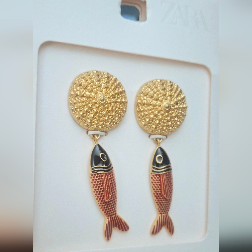 Zara Gold and Black Fish Drop Earrings